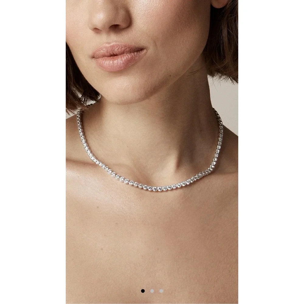 J.Crew Round cubic zirconia bezel-set tennis necklace Shiny matte silver NWT